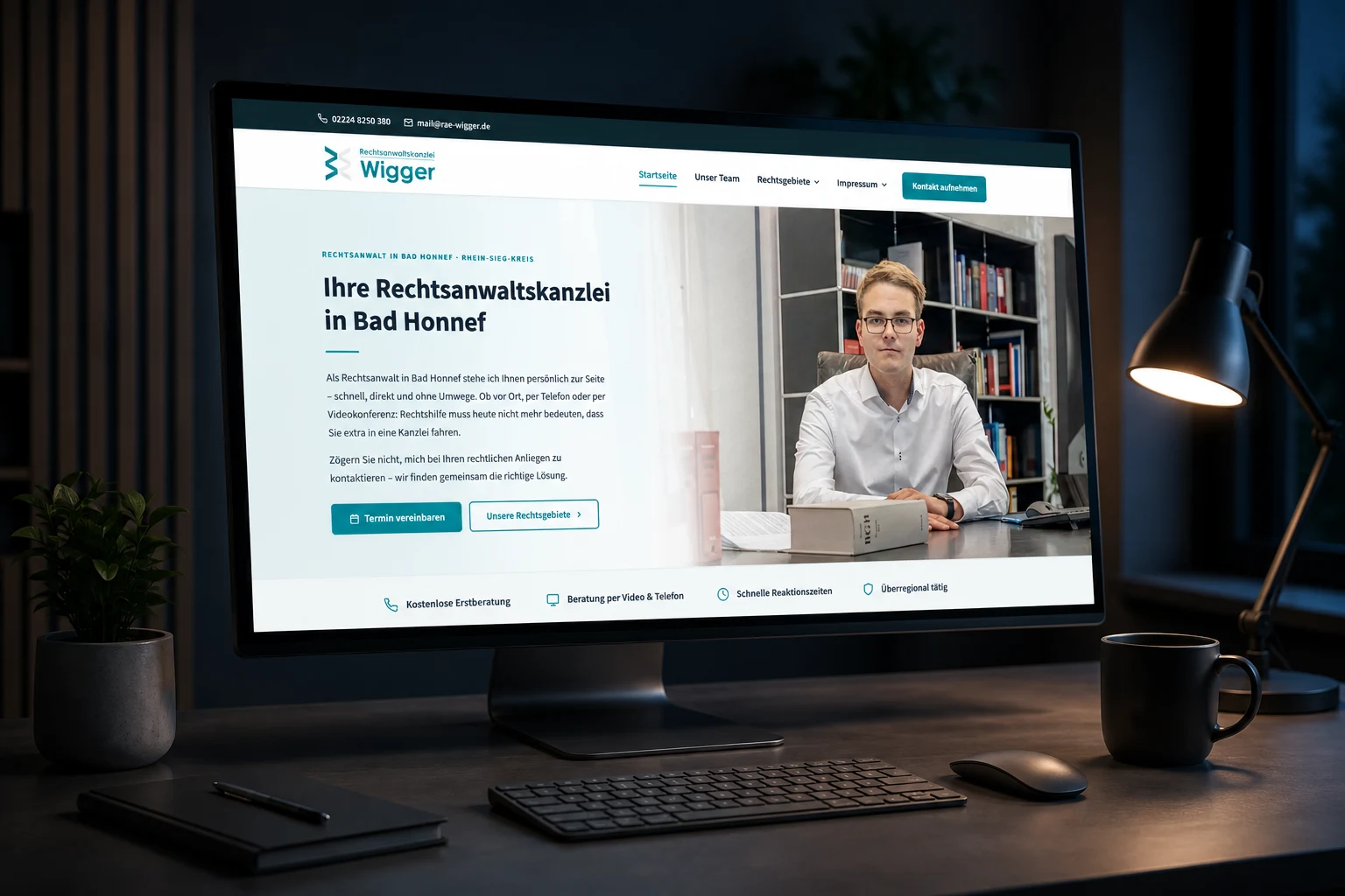 Referenz: Kanzlei-Website auf einem Bildschirm